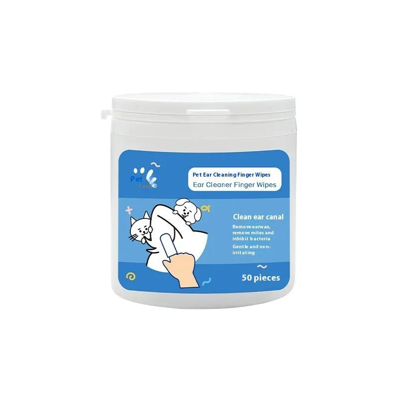 Box of disposable pet ear and tooth cleaning wipes, 50 pieces each, non-woven fabric fingertip wipes for cats and dogs