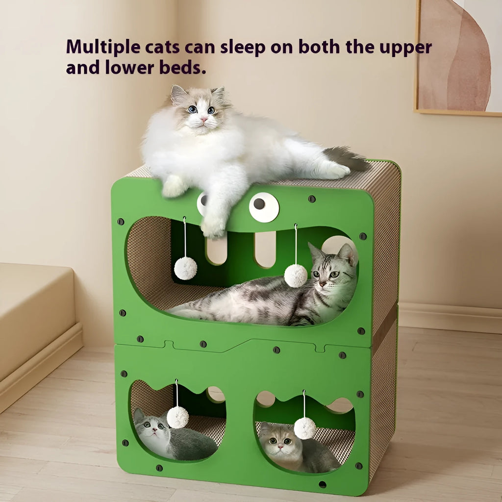 Double layer cat scratching board with integrated cat nest in cute style design options