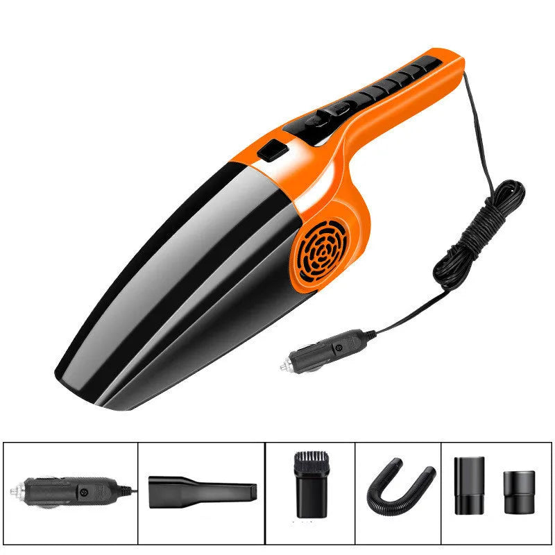 PoHigh Power Hypa black and orange 12V car vacuum cleaner for cleaning car interiors.