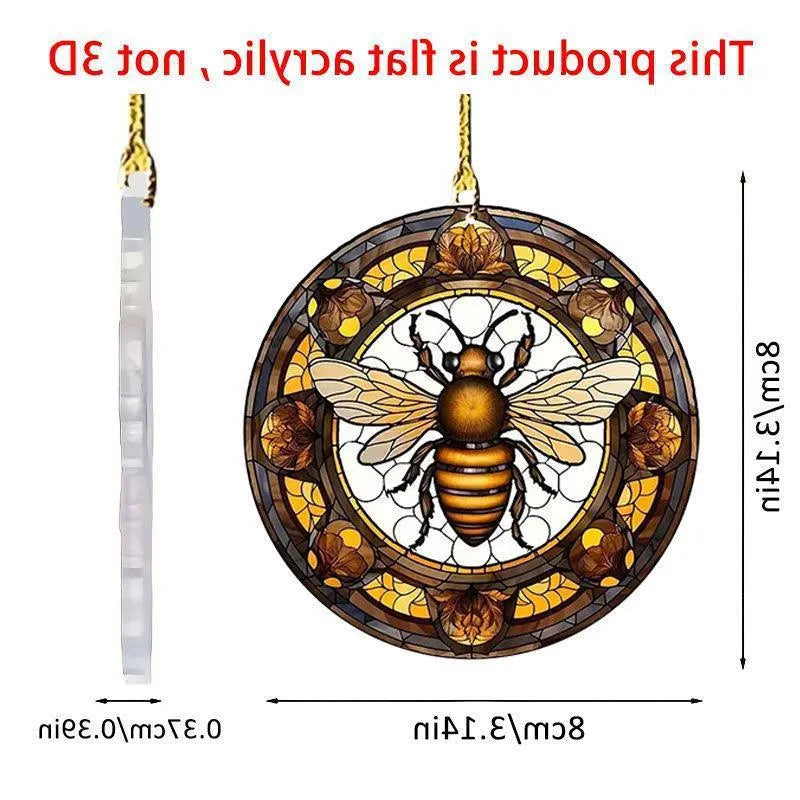Round clear acrylic pendant with yellow and black bee disc cartoon design