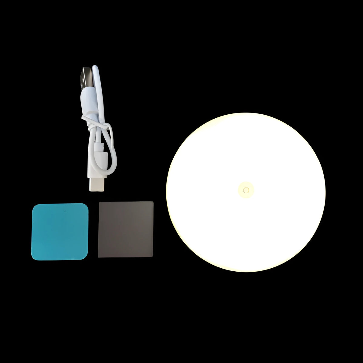 Round 86mm small night lamp with side push key, built-in battery, and white, warm, or two-colour light