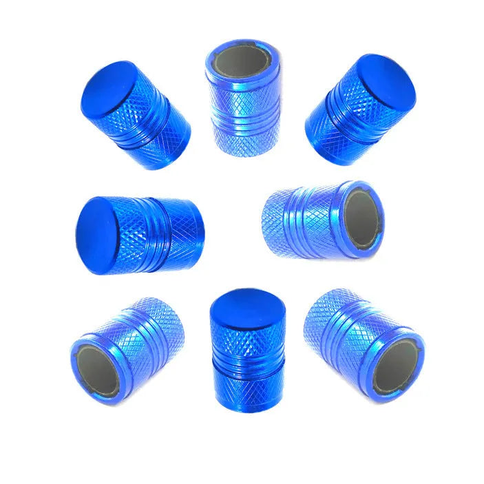 Aluminium car tyre valve dust protection caps in black blue grey red colours