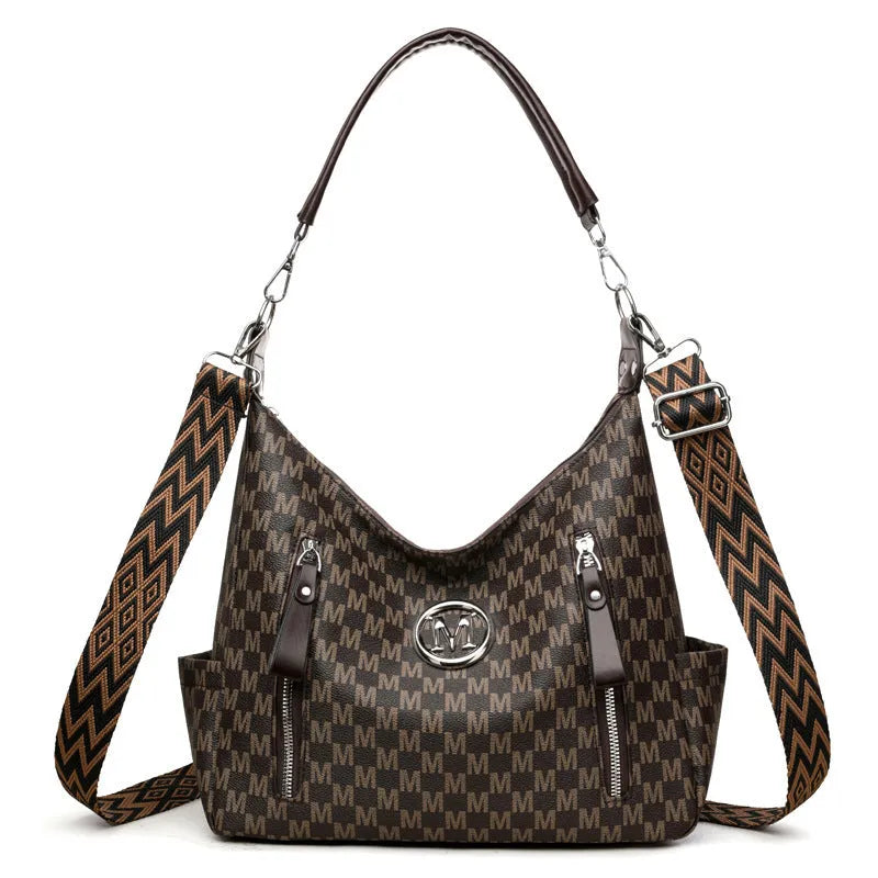 PU leather retro printed messenger bag with double shoulder straps in beige colour