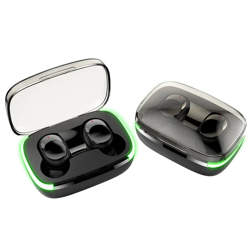 Black touch sports waterproof wireless headphone with digital display, Bluetooth 5.0 and earplugs design