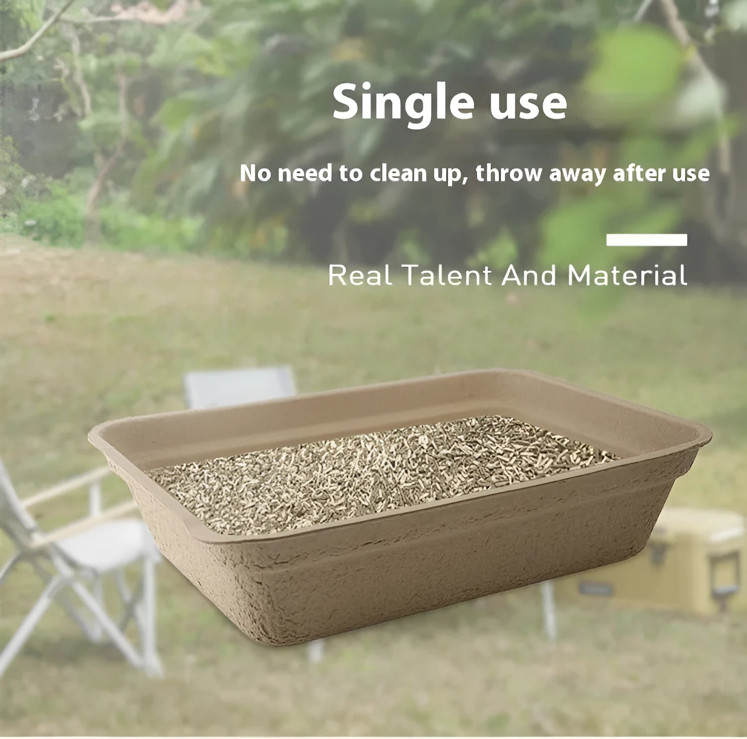 Brown disposable biodegradable cat litter box shown in three size variants.