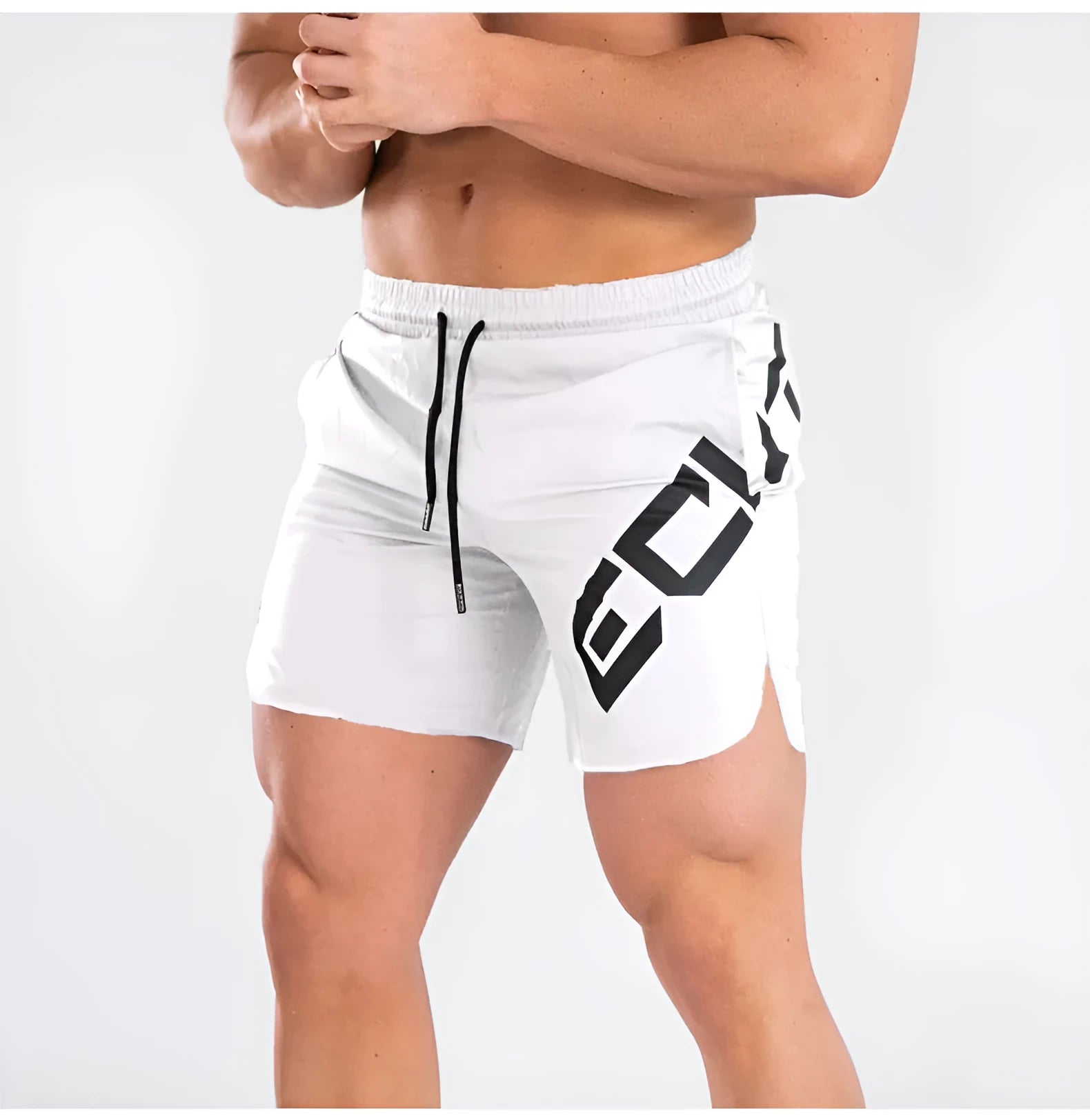 Men's elastic thin training running shorts in knee-length design with quick-drying fabric