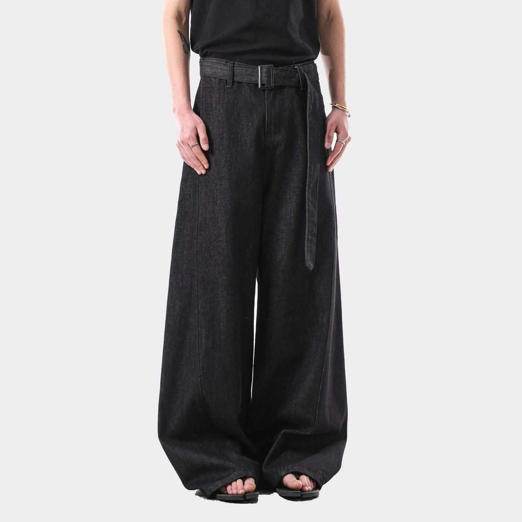 Black and gold American retro high waist straight leg jeans with zip fly