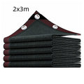 Black polyethylene sunshade net with sewn hemming and reinforced cornerite, 98% shading rate, sizes 2x2m to 3x6m
