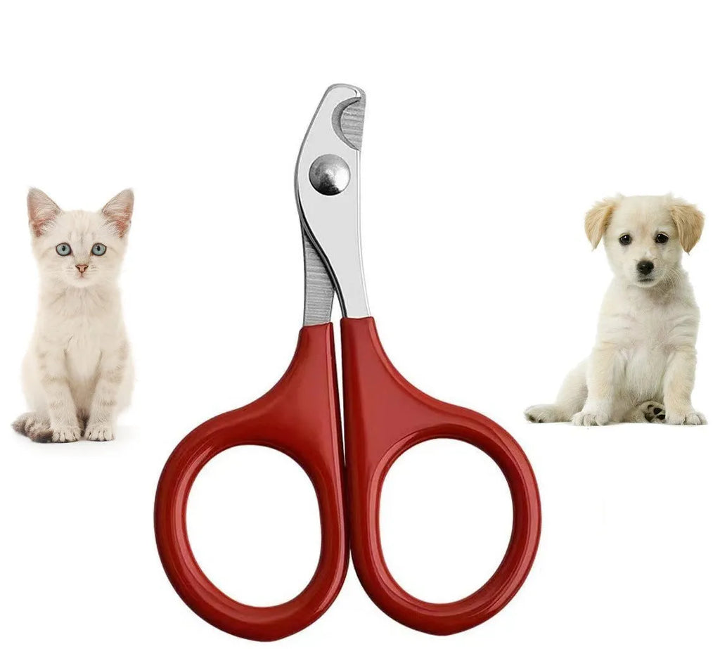 Pet nail clippers with stainless steel blades and coloured plastic rubber handle for dog cat grooming