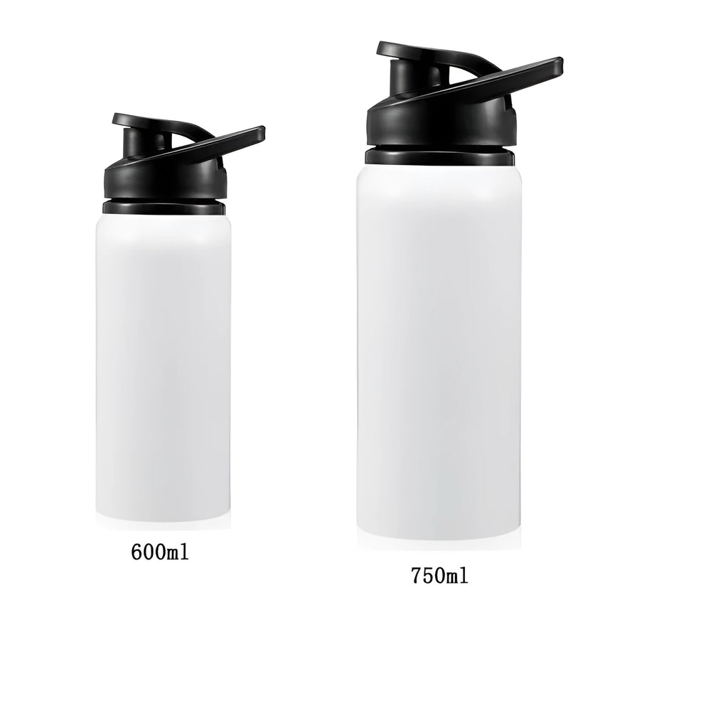 White aluminium cycling water bottle for outdoor sports with 600ml or 750ml capacity