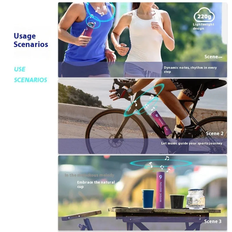 Relay baton Bluetooth audio power bank in gray, green, red, and yellow with USB and waterproof design