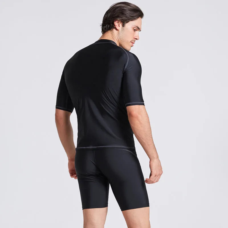 Men's quick-drying half sleeve nylon wetsuit top and pants for snorkelling and surfing
