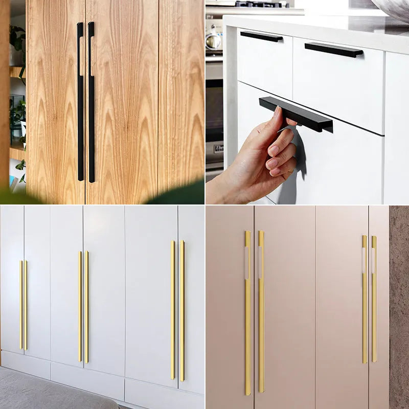 Modern matte gold T-shaped aluminium alloy cabinet handle with single hole mounting