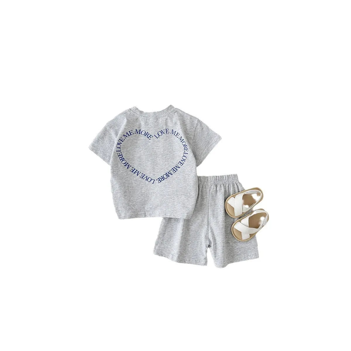 Korean style baby cotton two-piece suit set with heart printing and plaid pattern in white, pink, or grey