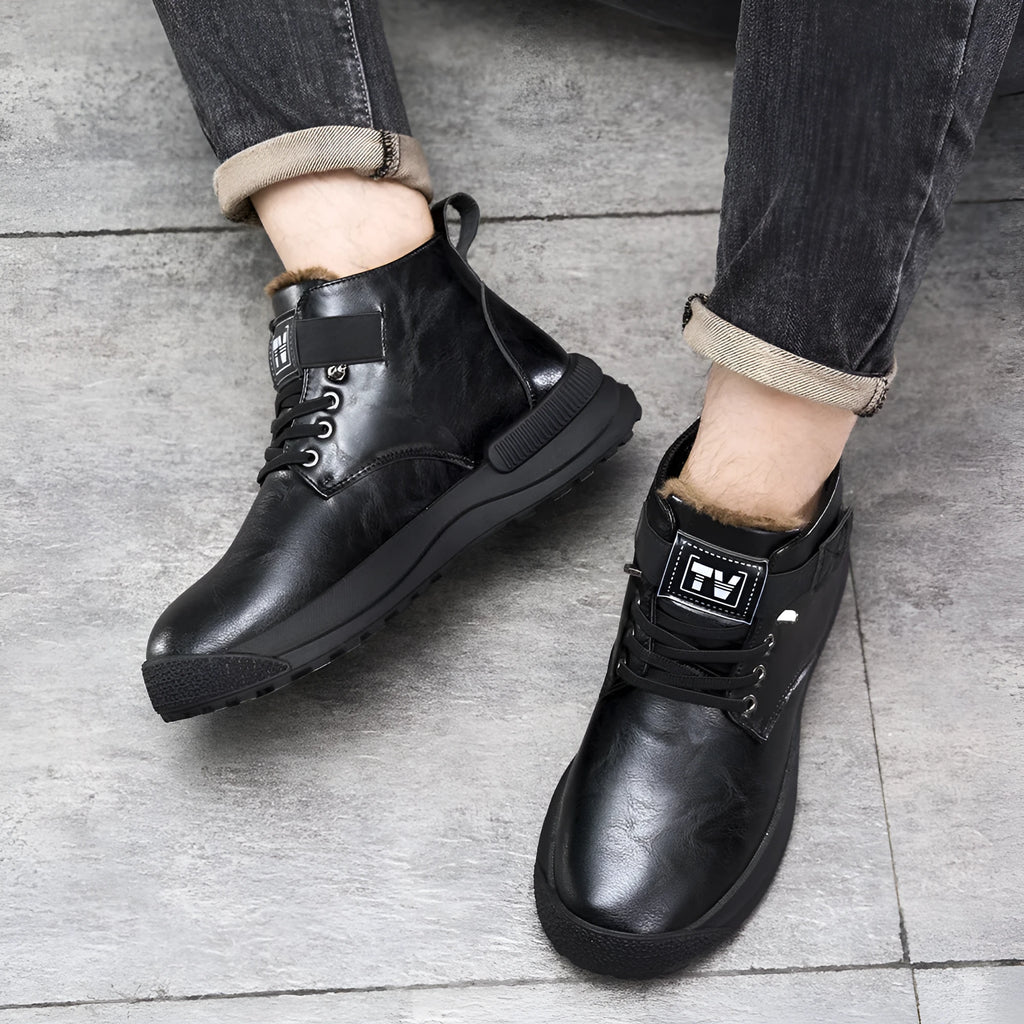 Martin Boots high-top platform boots with velvet-like artificial PU upper in black and brown colours