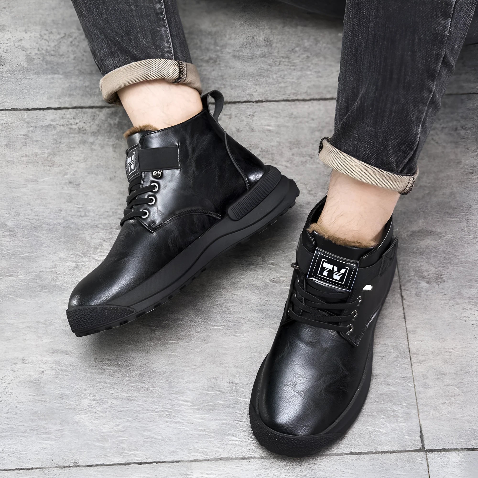 Martin Boots high-top platform boots with velvet-like artificial PU upper in black and brown colours