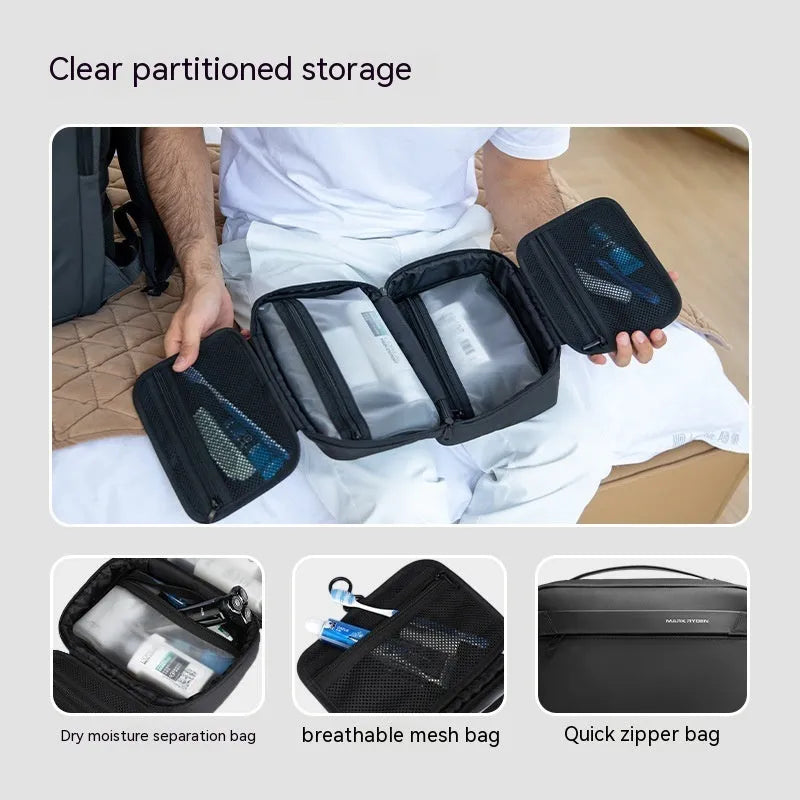 Multi-functional wet dry separation toiletries storage bag in Oxford cloth with sewing line details