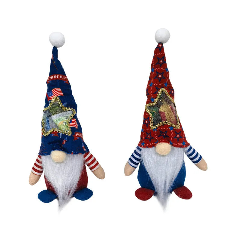 Two faceless Rudolf-themed cloth doll candy bags measuring 32cm by 12cm with suit style decoration