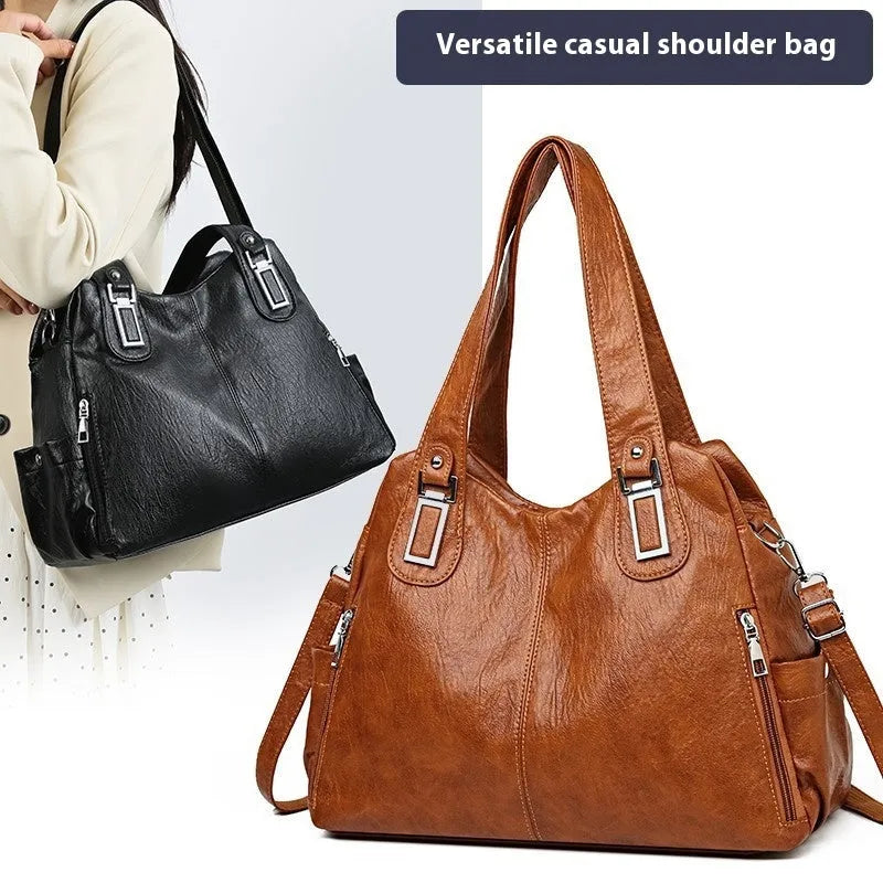 Soft PU leather women's tote bag in a square-vertical shape with a single shoulder strap.