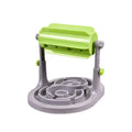 Adjustable height interactive pet slow feeder bowl with puzzle patterns in blue colour