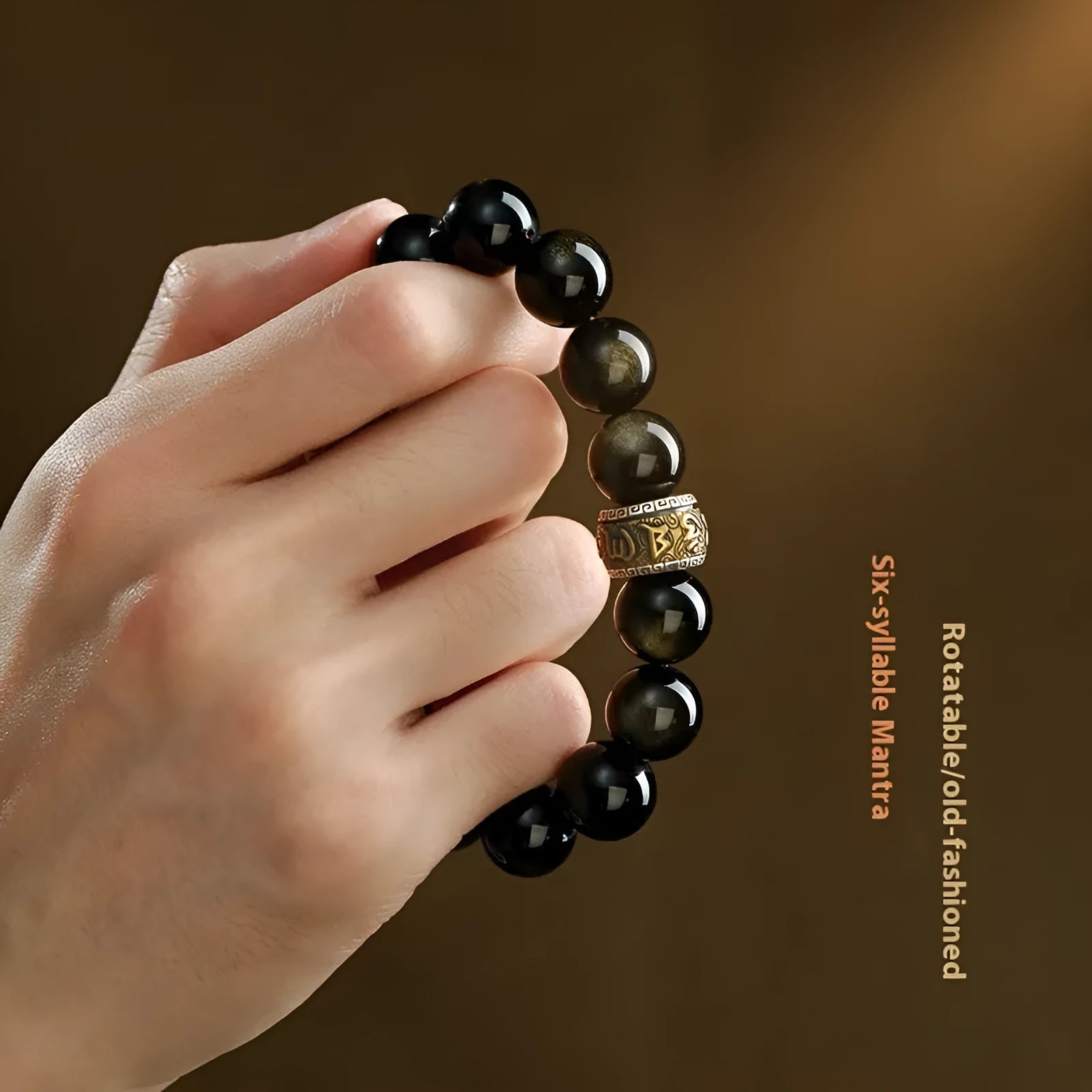Carved cinnabar beads bracelet with Jinniu bull zodiac design in gold or silver finish