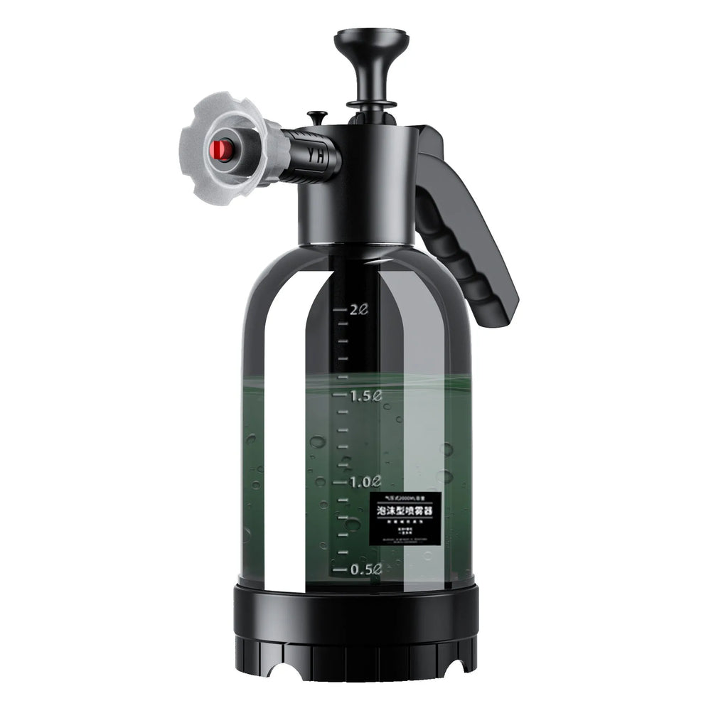 Hand-held 2L car wash foam sprayer with high-pressure water cannon attachment