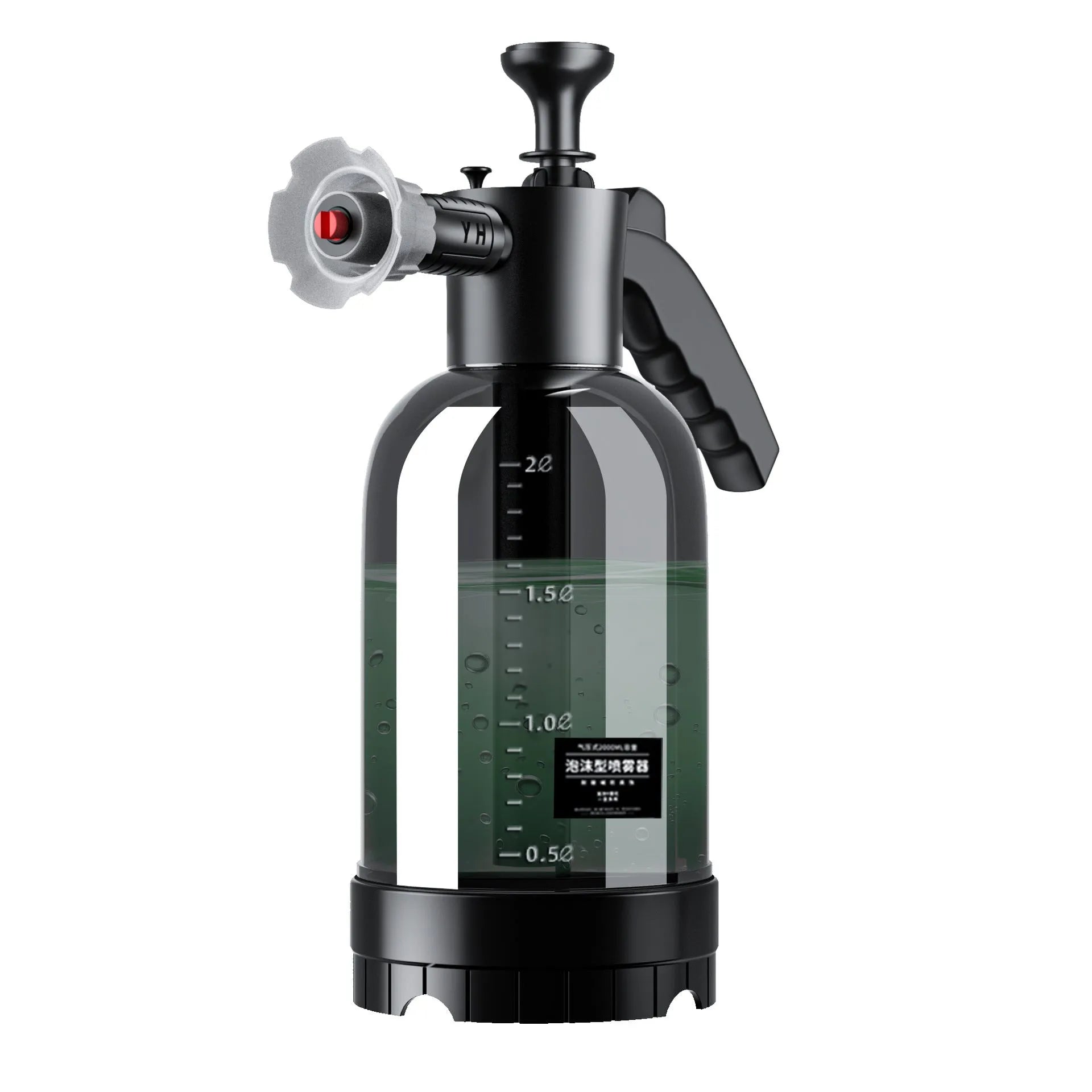 Hand-held 2L car wash foam sprayer with high-pressure water cannon attachment