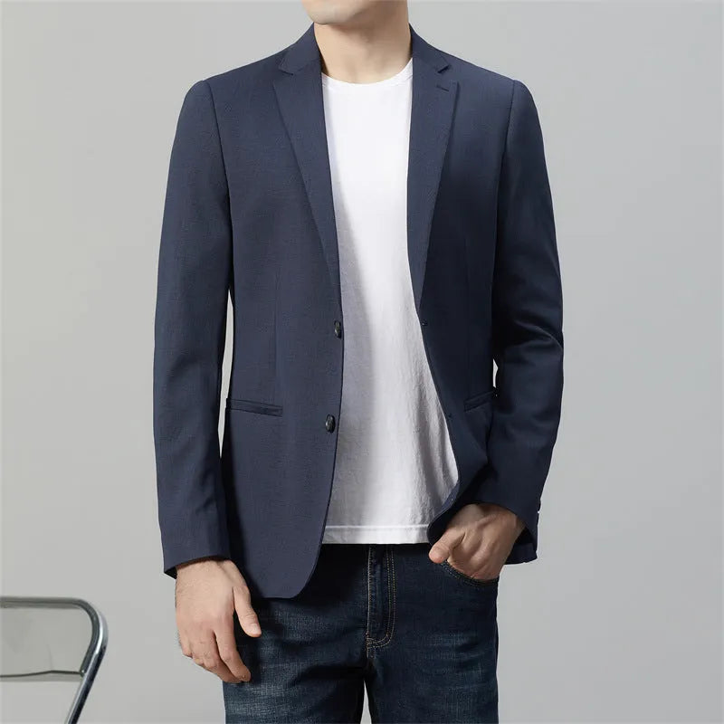 Long sleeve slim fit suit jacket in blue, nylon blend, leisure wear for youth