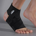 Adjustable black sports bandage for ankle support during running and basketball.