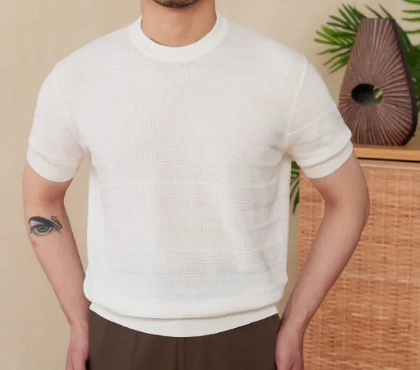 Retro style pure cotton short sleeve t-shirt in off-white and royal blue colours on a size chart.