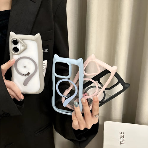 Transparent acrylic TPU phone case with magnetic suction for iPhone 17 models in black, blue, grey and pink colours