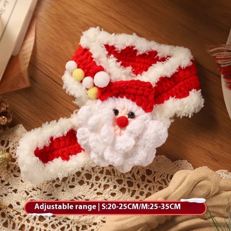 Christmas pet scarf wool accessory for dogs cats in festive patterns snowflake Santa Claus lucky deer