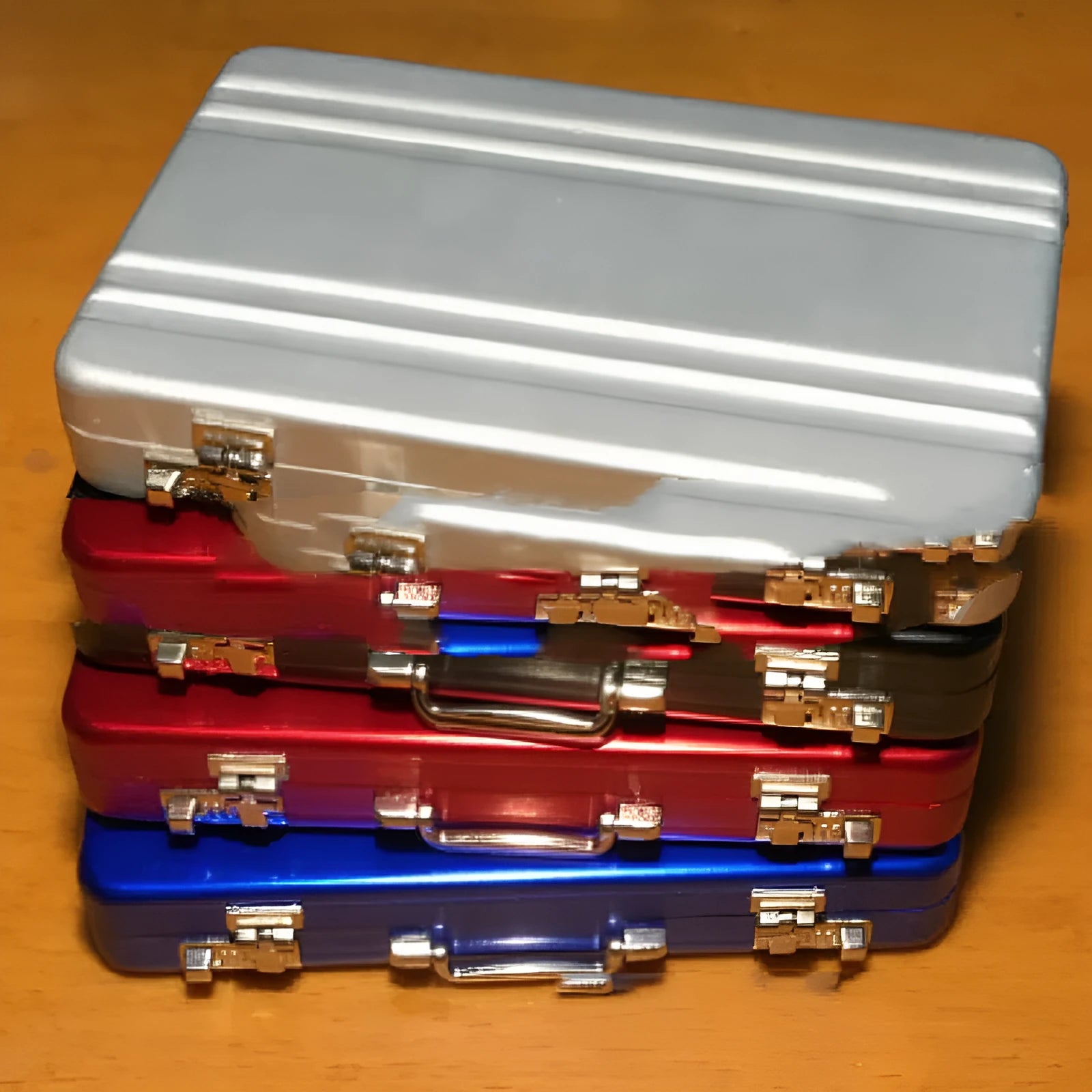 Slim aluminium alloy metal card holder in multiple colours showing compact size