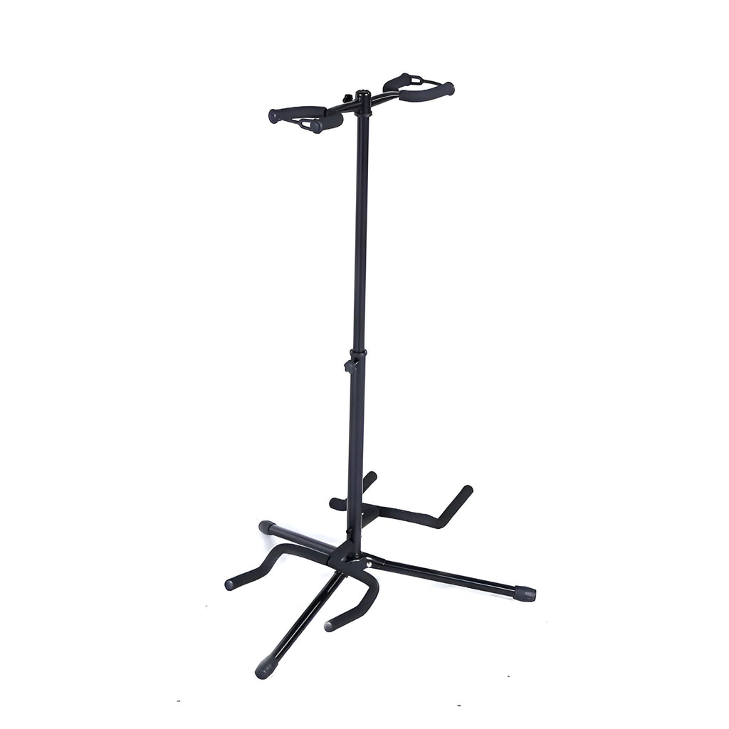 Black iron vertical double-headed adjustable guitar stand for acoustic and electric guitars