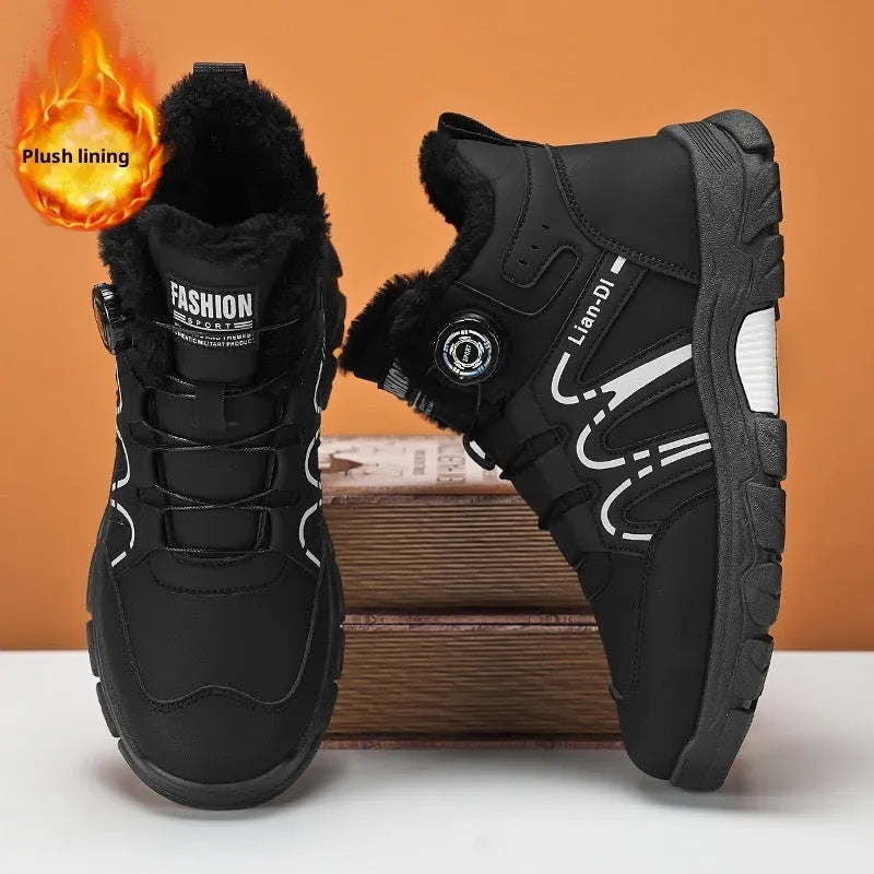 Pair of warm Martin boots with stitched artificial PU upper and PVC sole, shown in black or khaki