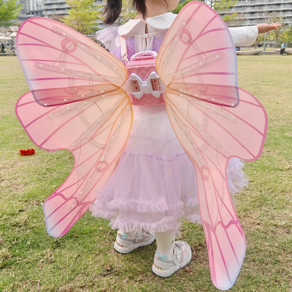 Children's electric butterfly glowing wing toy in pink backpack style with fan sound for girls aged 4-6