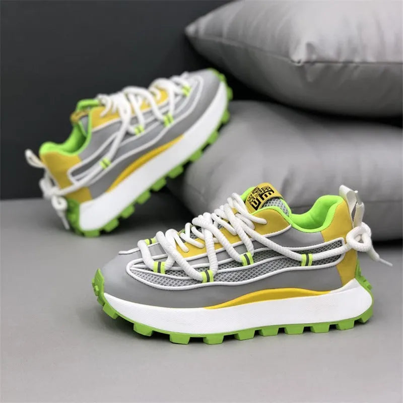 Height increasing casual board shoes white colour breathable mesh upper rubber sole elastic band