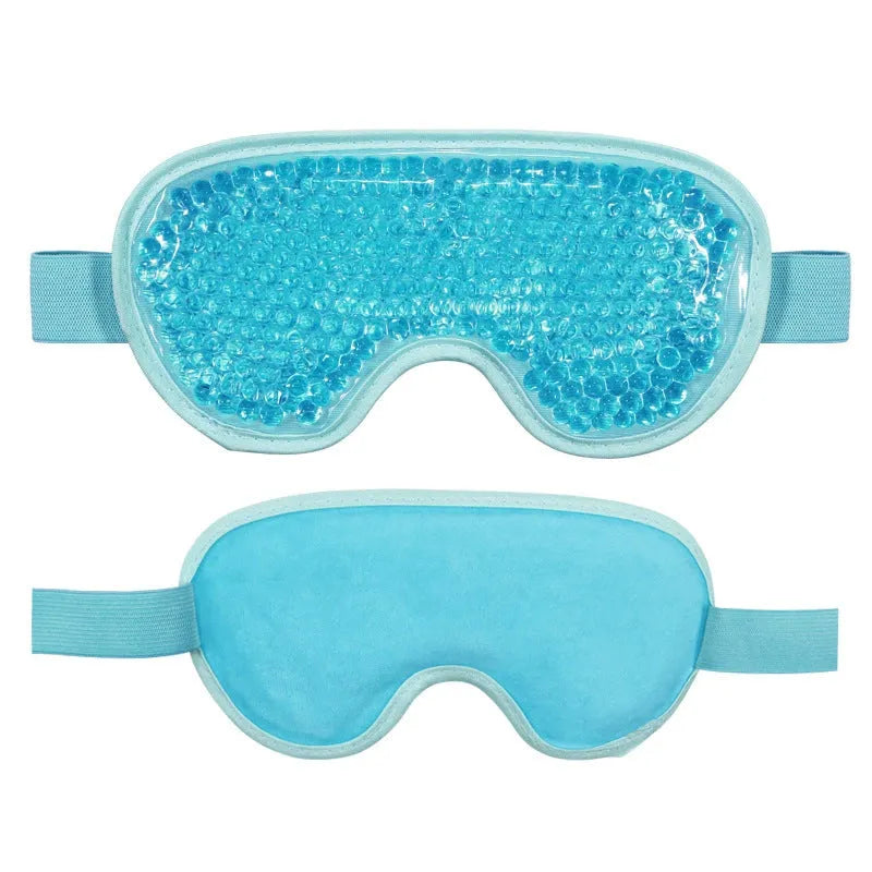 White rechargeable hot and cold compress eye massager with portable design and included eye mask