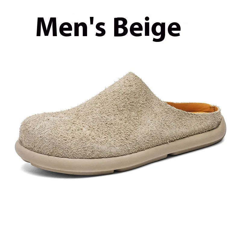 Men's suede leather half slippers in multiple colours with rubber sole, sizes 38 to 46, for casual outdoor use