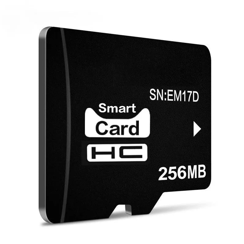 256MB capacity TF series memory card shown with scale indicating 11mm by 15mm dimensions.