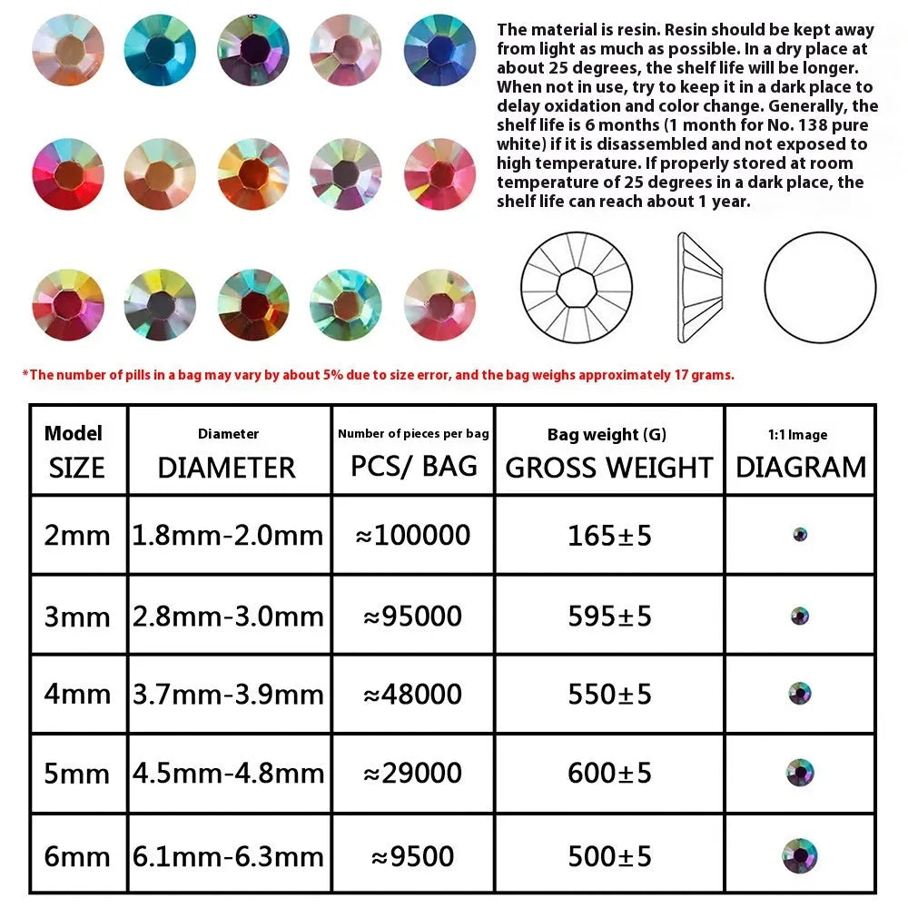 Plastic resin flat magic colour nail rhinestones in multiple colours and sizes for craft decoration