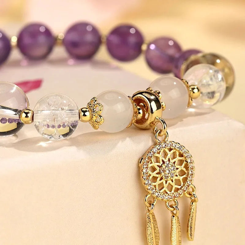Women's Chinese style electroplated crystal tassel bracelet with diamond-shaped charms