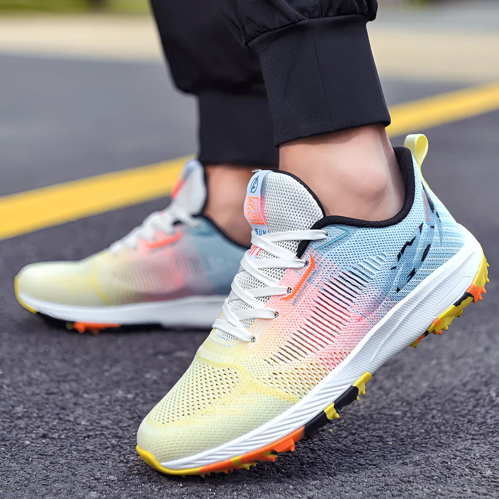 Pair of unisex spring training sneakers with mesh cloth upper and low top MD sole in multiple colours
