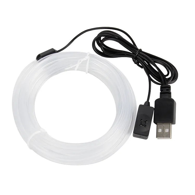 Colourful USB car EL ambient lighting strip in PVC material showing flexible installation options