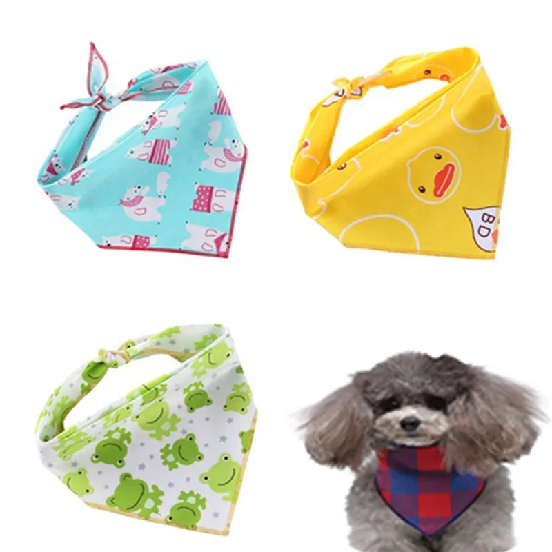 Cotton check pattern adjustable dog bandana on small dog, side view