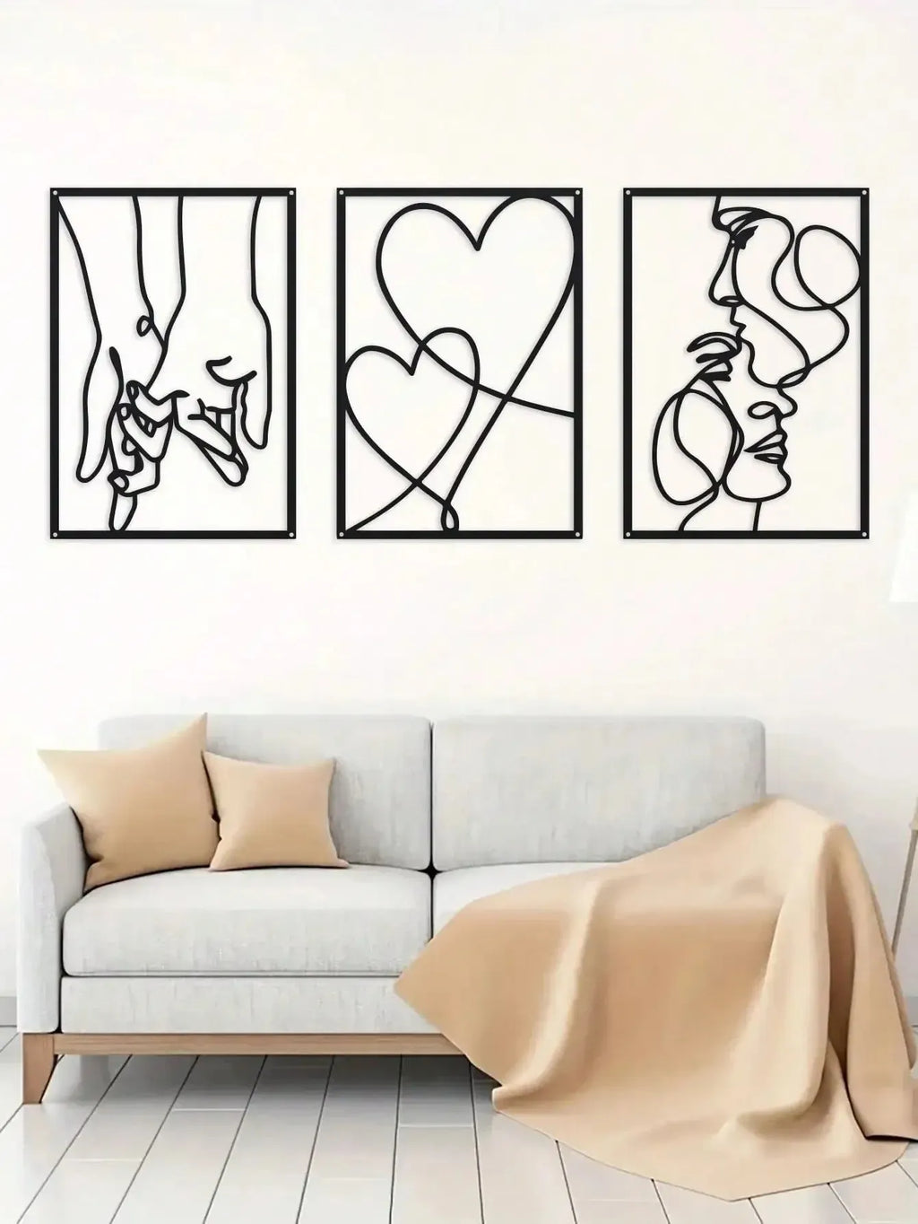 Three-piece modern simplicity iron wall decoration set for bedroom or living room in neutral colour