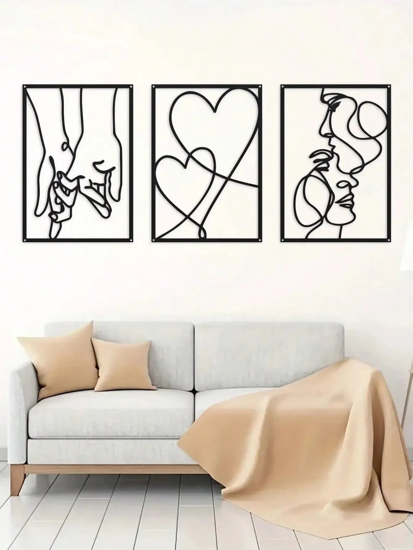 Three-piece modern simplicity iron wall decoration set for bedroom or living room in neutral colour