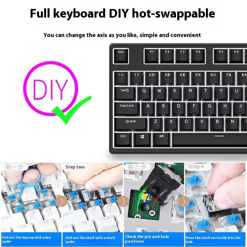 87-key mechanical keyboard with colourful keycaps and hot-swappable switches