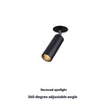 Black and white embedded cylinder LED spotlight for track lighting with selectable power and colour temperature settings.