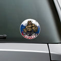 Round PVC reflective Russian bear car sticker in CT0073 colour with 12.5 cm diameter on a vehicle surface